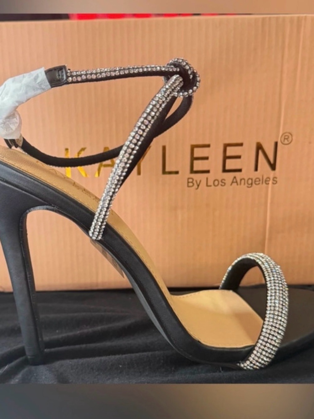 KAYLEEN By Los Angeles Black Crystal-Embellished Stiletto Sandal
